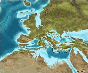 Mapa středního miocénu Evropy